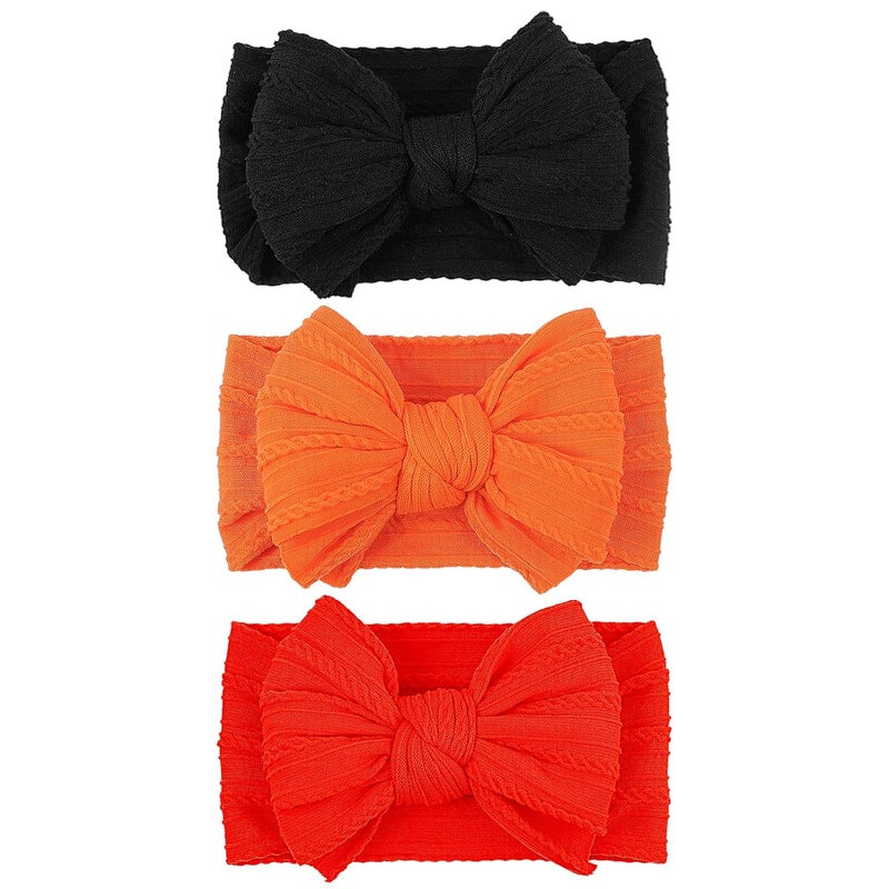 LemonSpace Store LemonSpce Handmade Halloween Thanksgiving Baby Bows for baby girls Stretchy Nylon Hair Bands Hair Accessories with Orange Headbands Bows for Newborn Baby Girls Infant Toddlers Kids Bow(Orange Black) - Image 1